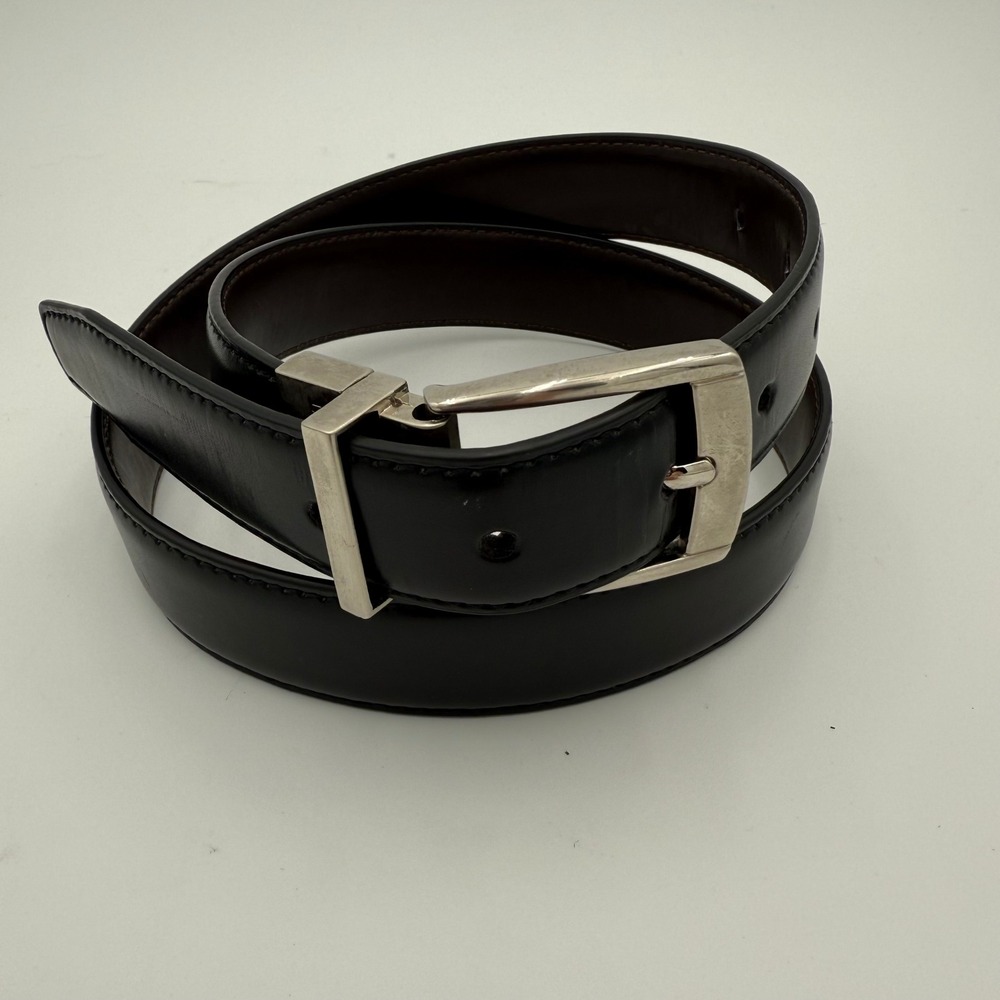 London Fog Belt Black Brown Silver Buckle Women's Size L‎ EUC